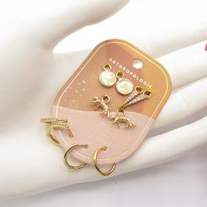 Anthropologie Blossom Huggie Hoop Earring Set Dagger Hoop Jaguar Cheetah